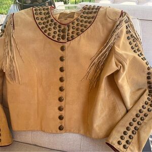 Double D Ranch Studded Leather Jacket with Fringe